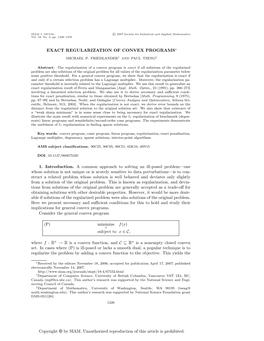 Copyright © by SIAM. Unauthorized Reproduction of This Article Is Prohibited. EXACT REGULARIZATION of CONVEX PROGRAMS 1327