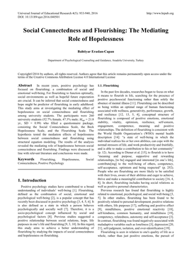 Social Connectedness and Flourishing: the Mediating Role of Hopelessness