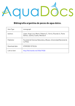 Bibliografia Argentina De Peces De Agua Dulce