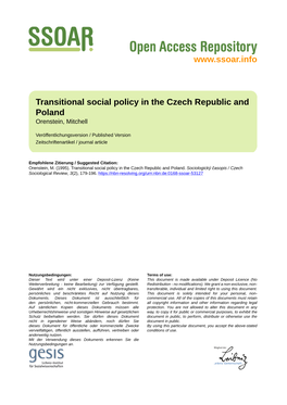Transitional Social Policy in the Czech Republic and Poland Orenstein, Mitchell