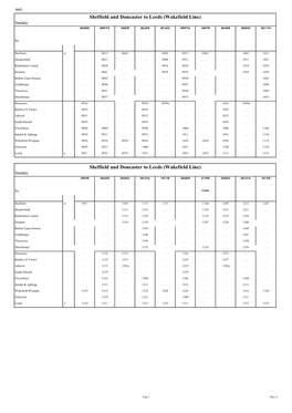 Sheffield and Doncaster to Leeds (Wakefield Line) Sunday 2B60DR 2N07YA 1N05TR 2B62DR 2R16GZ 2N09YA 1N07TR 2B64DR 2R20GZ 2N11YA