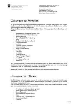 Zeitungen Auf Mikrofilm Journaux Microfilmés