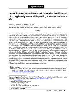 Lower Limb Muscle Activation and Kinematics Modifications of Young Healthy Adults While Pushing a Variable Resistance Sled