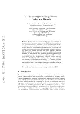 Arxiv:1901.10794V1 [Cs.CY] 29 Jan 2019 Ing of Bitcoin