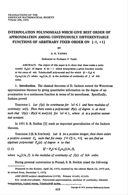 Interpolation Polynomials Which Give Best Order Of