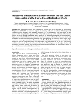 Indications of Recruitment Enhancement in the Sea Urchin Tripneustes Gratilla Due to Stock Restoration Efforts