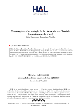 Chorologie Et Chronologie De La Nécropole De Chavéria (Département Du Jura) Alain Daubigney, Dominique Vuaillat