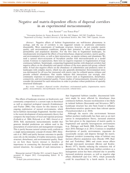 Negative and Matrix-Dependent Effects of Dispersal Corridors in an Experimental Metacommunity