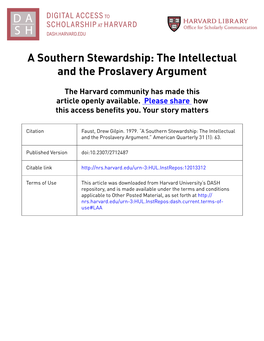 A Southern Stewardship: the Intellectual and the Proslavery Argument