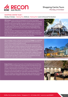 Shopping Centre Tours ASIA-PACIFIC Monday, 21 October