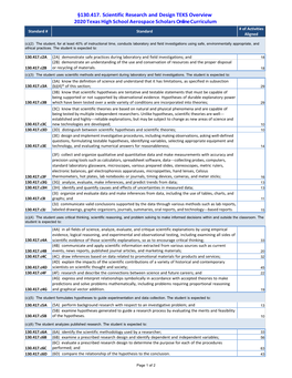 §130.417. Scientific Research and Design TEKS Overview 2020 Texas High School Aerospace Scholars Online Curriculum