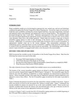 Subject: Powder/Tongue River Basin Plan Surface Water Hydrology Tasks 3A and 3B