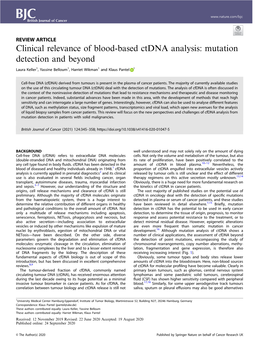 Clinical Relevance of Blood-Based Ctdna Analysis: Mutation Detection and Beyond