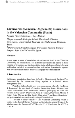 Earthworms (Annelida, Oligochaeta) Associations in the Valencian Community (Spain)