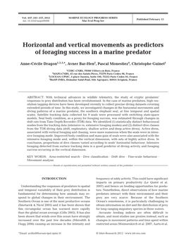 Horizontal and Vertical Movements As Predictors of Foraging Success in a Marine Predator