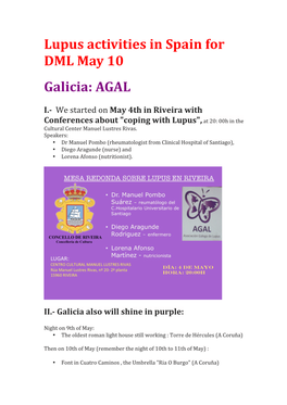 Lupus Activities in Spain for DML May 10 Galicia: AGAL