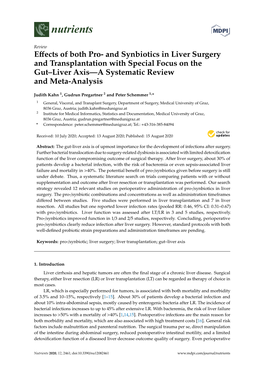 And Synbiotics in Liver Surgery and Transplantation with Special Focus on the Gut–Liver Axis—A Systematic Review and Meta-Analysis