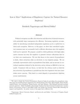 Less Is More? Implications of Regulatory Capture for Natural Resource Depletion Sriniketh Nagavarapu and Sheetal Sekhri