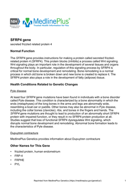 SFRP4 Gene Secreted Frizzled Related Protein 4