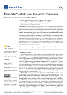 Extracellular Vesicles in Innate Immune Cell Programming