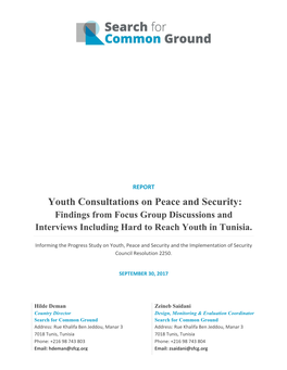 Youth Consultations on Peace and Security: Findings from Focus Group Discussions and Interviews Including Hard to Reach Youth in Tunisia