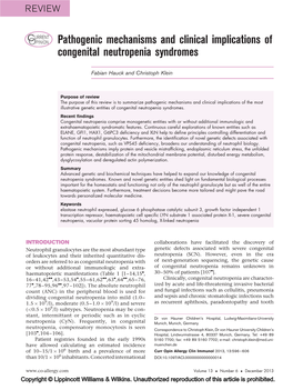 Pathogenic Mechanisms and Clinical Implications of Congenital Neutropenia Syndromes