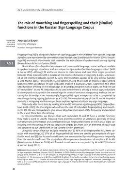 The Role of Mouthing and Fingerspelling and Their (Similar) Functions in the Russian Sign Language Corpus