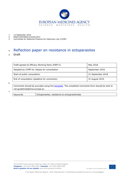 Reflection Paper on Resistance in Ectoparasites