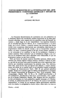 Nuevos Horizontes En La Investigación Del Arte Prehistórico. Cuestiones