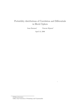 Probability Distributions of Correlation and Differentials in Block Ciphers