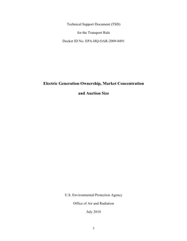 Electric Generation Ownership and Market Concentration Technical