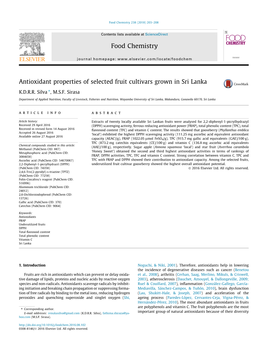 Antioxidant Properties of Selected Fruit Cultivars Grown in Sri Lanka ⇑ K.D.R.R