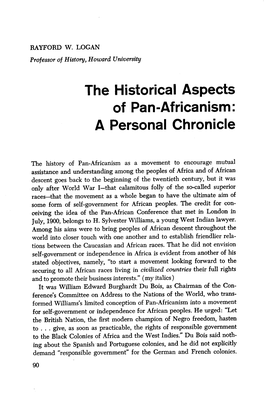 The Historical Aspects of Pan-Africanism a Personal Chronicle