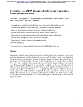 Overlooked Roles of DNA Damage and Maternal Age in Generating Human Germline Mutations