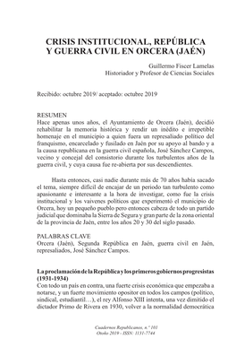 Crisis Institucional, República Y Guerra Civil En Orcera (Jaén)