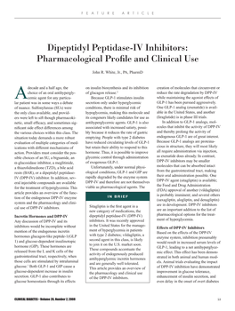 Dipeptidyl Peptidase-IV Inhibitors: Pharmacological Profile and Clinical Use