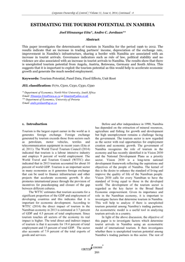 Estimating the Tourism Potential in Namibia