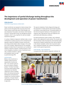 The Importance of Partial Discharge Testing on Power Transformers