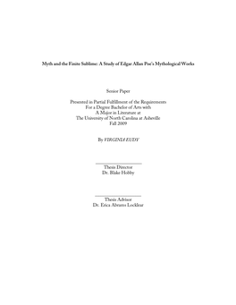 Myth and the Finite Sublime: a Study of Edgar Allan Poe's Mythological