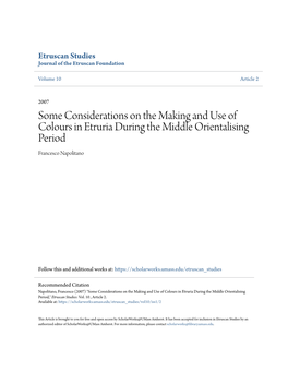 Some Considerations on the Making and Use of Colours in Etruria During the Middle Orientalising Period Francesco Napolitano