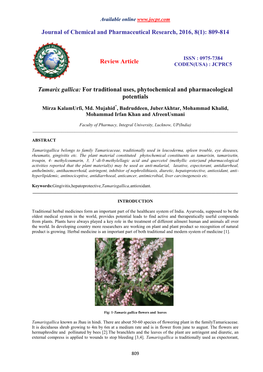 809-814 Review Article Tamarix Gallica: for Traditional Uses, Phyto