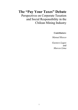 Pay Your Taxes” Debate Perspectives on Corporate Taxation and Social Responsibility in the Chilean Mining Industry