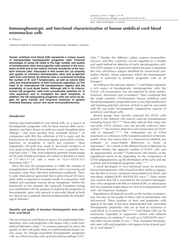 Immunophenotypic and Functional Characterization of Human Umbilical Cord Blood Mononuclear Cells K Paloczi