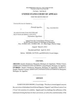 United States Court of Appeals for the Sixth Circuit ______