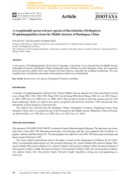 Orthoptera: Prophalangopsidae) from the Middle Jurassic of Daohugou, China