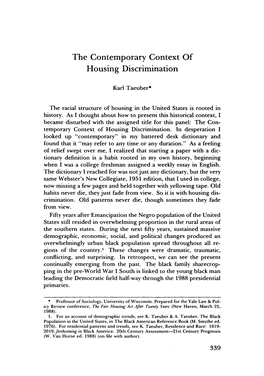 The Contemporary Context of Housing Discrimination