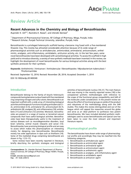 Recent Advances in the Chemistry and Biology of Benzothiazoles Rupinder K