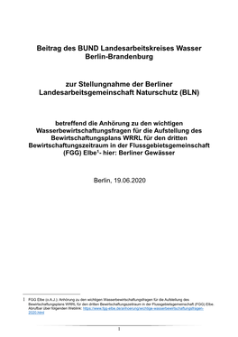 Beitrag Des BUND Landesarbeitskreises Wasser Berlin-Brandenburg Zur Stellungnahme Der Berliner Landesarbeitsgemeinschaft Natursc