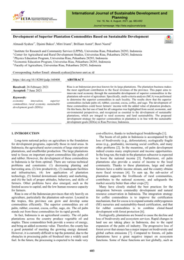 Development of Superior Plantation Commodities Based on Sustainable Development
