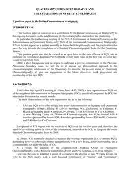 Quaternary Chronostratigraphy and the Establishment of Related Standards